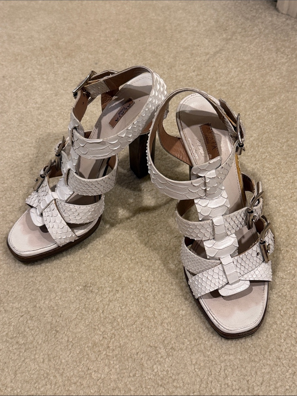 Alaia White Strappy Python High-Heel Sandals
